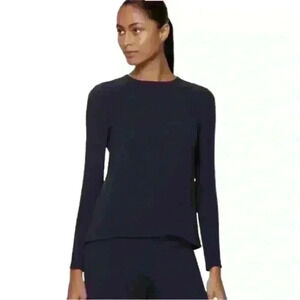 Ralph Lauren Purple Label "Marcella" Dark Navy Blue Silk Crepe Blouse Size 6 EUC